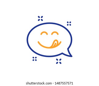 Emoticon with tongue sign. Yummy smile line icon. Speech bubble symbol. Colorful outline concept. Blue and orange thin line yummy smile icon. Vector