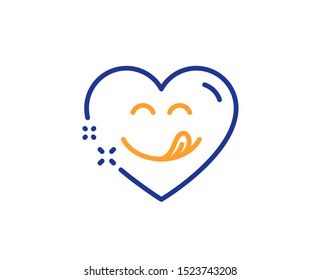 Emoticon with tongue sign. Yummy smile line icon. Comic heart symbol. Colorful outline concept. Blue and orange thin line yummy smile icon. Vector
