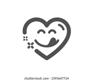 Emoticon with tongue sign. Yummy smile icon. Comic heart symbol. Classic flat style. Simple yummy smile icon. Vector