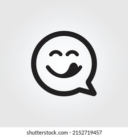 Emoticon with tongue vector. Yummy smile icon. Speech bubble symbol. Classic flat style. Simple yummy smile icon. 