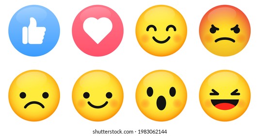 Emoticon vector buttons. Set of emoji with different reactions