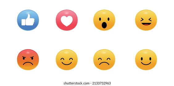 Botones vectoriales emoticonos. Conjunto de emojis con diferentes reacciones.