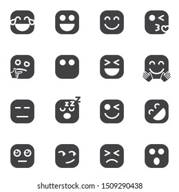 Emoticon vector icons set, modern solid symbol collection, Emoji filled style pictogram pack. Signs logo illustration. Set includes icons as smile, cry, happy, sad, laughing, sleep, think, winking eye