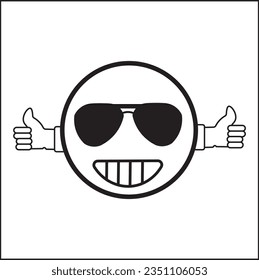 Emoticon Vektorgrafik Design mit großem Lächeln Ausdruck und Brille tragen. geeignet für Logos, Symbole, Plakate, T-Shirt-Designs, Aufkleber, Konzepte, Unternehmen, Web, Werbung.