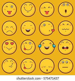 Emoticon vector illustration. Emoticon face on a yellow background. Different emotions collection.