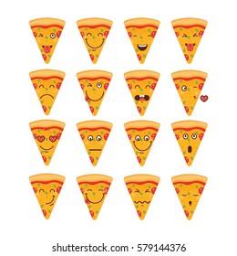 Emoticon vector illustration. Emoticon Pizza face on a white background. Different emotions collection.Fast food.