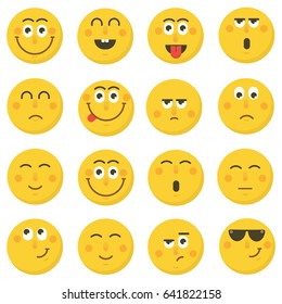 Emoticon vector illustration. Smiley face on a white background. Different emotions collection.