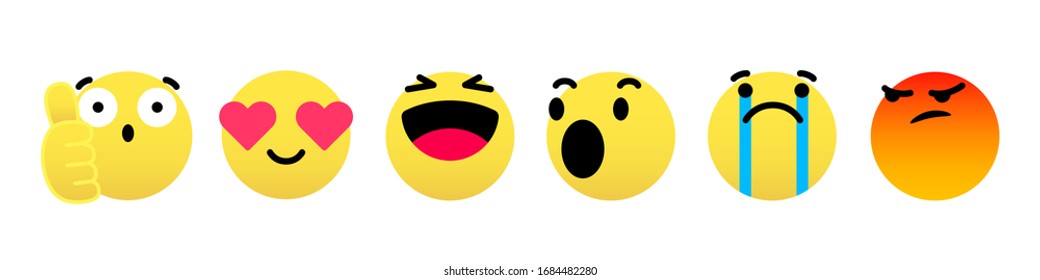 Emoticon Vector,  Social Media Emoticon, Emoticons Face Set, Feeling Emoticon, Emoji In Like, Love, Laugh, Wow, Excited, Sad, Cry, Angry Emotions For Use In Chat, Email, Massage Box And Comment.