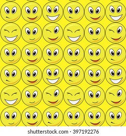 Emoticon. Vector style smile face icons. Yellow background