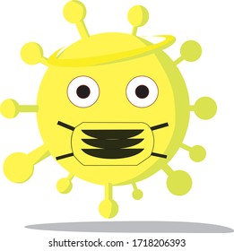 Emoticon wearing face masks in laugh. COVID-19 protection vector emoticon.