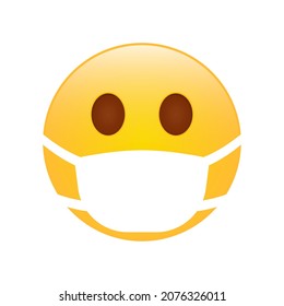 Emoticon Wearing Medical Face Mask. Security of Coronavirus Icon. Cute Emoji in White Surgical Face Mask Corona Protection. Emoticon in Medical Mask Safety of Covid. Isolated Vector Illustration.