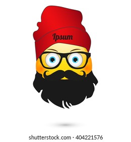  Emoticon wearing red hat and glasses.Emoticon with beard.  Isolated vector illustration on white background