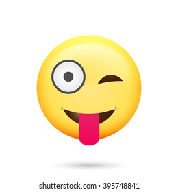  Emoticon Wink And Show Tongue. Isolated Vector Illustration On White Background