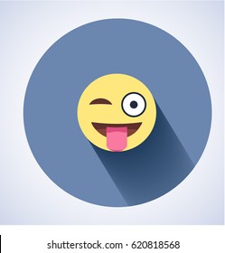 Emoticon wink and show tongue. Isolated vector illustration on white background. Whatsupp. Viber