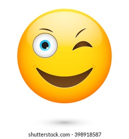  Emoticon Wink And Smile. Isolated Vector Illustration On White Background