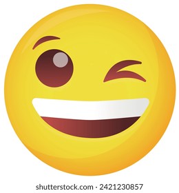 Emoticon winking left eye isolated on white, vector illustration. Representing positivity, flirtation, joke, hidden meaning