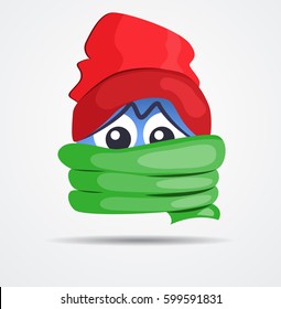 Emoticon in winter clothes  in a flat design