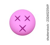 Emoticon with x shaped eyes and mouth and purple skin. Vector smiley emoji dizzy icon