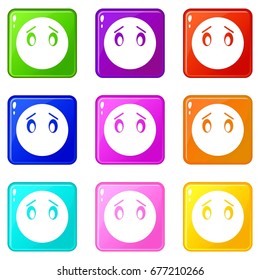 Emoticons of 9 color set isolated vector illustration