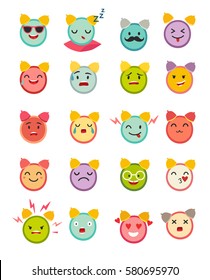 Emoticons alarm clock vector set. Cute funny stickers. Emoji big set flat cartoon style. Isolated on white background