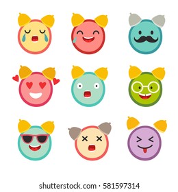Emoticons alarm clock vector set. Cute funny stickers. Emoji  flat cartoon style. Isolated on white background