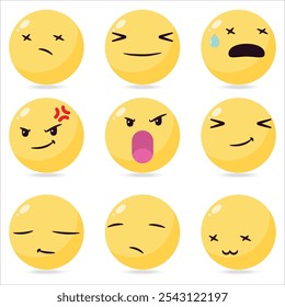 Emoticons gran colección de dibujos animados estilo Emoji Icon Set. Emoticonos. Colección Smile. Emociones. Dibujos Animados Graciosos. Redes sociales. Ilustrador de Vector.