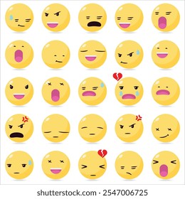 Emoticons big collectioin cartoon style Emoji Icon Set. Emoticons. Smile colllection. Emotions. Funny Cartoon. Social Media. Vector illustrator.