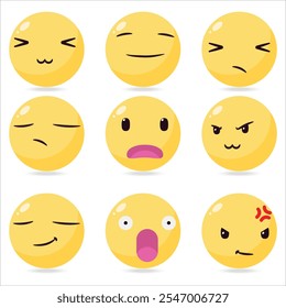 Emoticons gran colección de dibujos animados estilo Emoji Icon Set. Emoticonos. Colección Smile. Emociones. Dibujos Animados Graciosos. Redes sociales. Ilustrador de Vector.