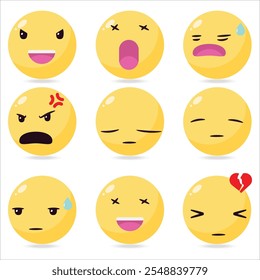 Emoticons big collectioin cartoon style Emoji Icon Set. Emoticons. Smile colllection. Emotions. Funny Cartoon. Social Media. Vector illustrator.