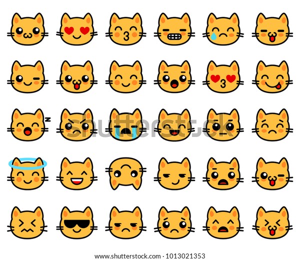 Emoticons Big Collection Yellow Cats Emoji Stock Vector (Royalty Free