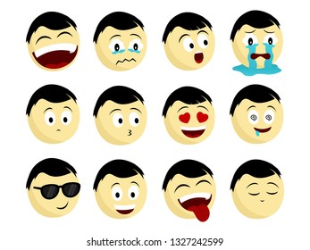 emoticons with black hair and some facial expressions for some conditions