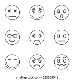 Emoticons for chatting icons set. Outline illustration of 9 emoticons for chatting vector icons for web