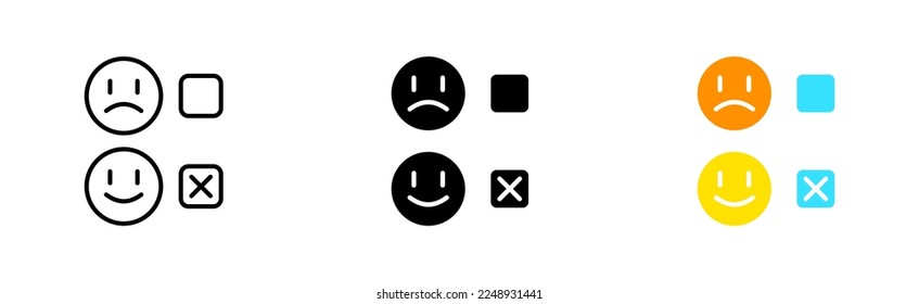 Emoticons with checkboxes set icon. Send reaction, sad, smiling, emoji, choose, comment, rate, rating. Feedback concept. Vector icon in line, black and colorful style on white background