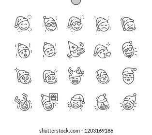 Emoticons with Christmas Theme Well-crafted Pixel Perfect Vector Thin Line Icons 30 2x Grid for Web Graphics and Apps. Simple Minimal Pictogram