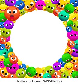 Emoticons in circle frame round geometrical frame with colored fur emoticons