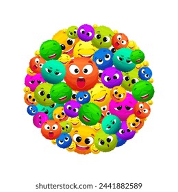 Emoticons in circle round geometrical shape with funny fur emotional faces