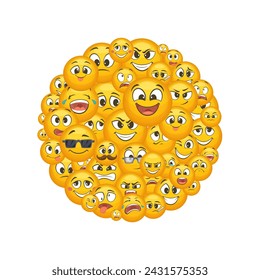 Emoticons circle shape with funny faces of different emotions