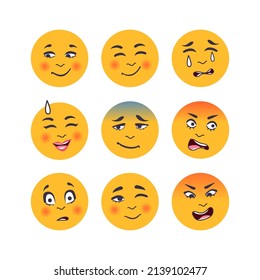 Emoticons collection cartoon style on white background vector illustration