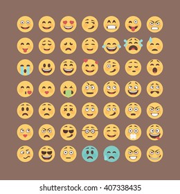 Emoticons collection. Flat emoji set. Cute smileys icon pack. Vector illucttration.