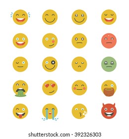 Emoticons Collection. Set of Emoji. Flat monochrome style. Different Emoticons. Vector smile face icons.