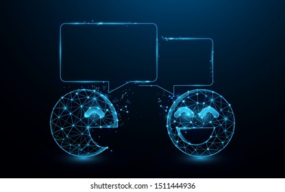 Emoticons and Conversation icon from lines, triangles and particle style design. Vector illustration