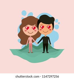 emoticons couple in the field kawaii characters