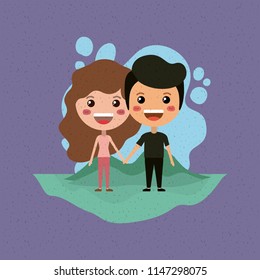 emoticons couple in the field kawaii characters
