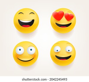 Emoticons in cute 3d style vector set isolated on white