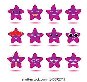 Emoticons. Cute pink stars smileys with emotions.