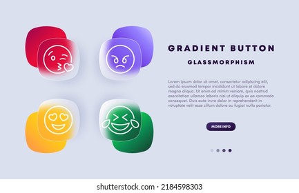 Emoticons with different emotions set icon. Kiss, angry, heart shaped eyes, like, adore, admire, laugh. Communication concept. Glassmorphism style. Vector line icon for Business and Advertising.