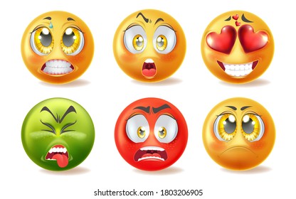 Emoticons with different faces on a white background. Smile with different emotions and expressions. Vector illustration 