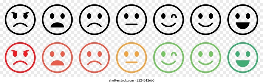 Emoticons with different moods. Emoji faces collection isolated on transparent background