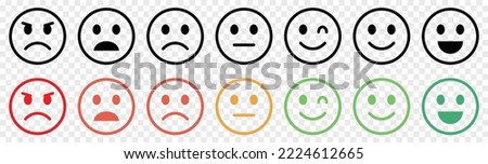 Emoticons with different moods. Emoji faces collection isolated on transparent background