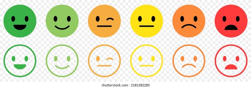 Emoticons with different moods. Feedback concept. Vector illustration isolated on transparent background